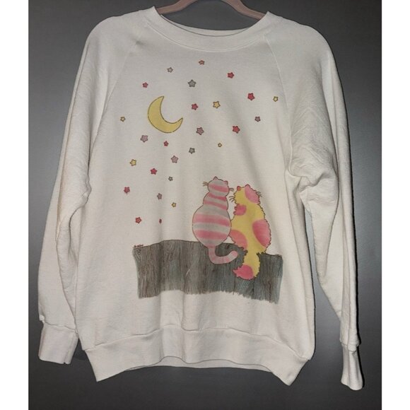 Screen Stars Sweaters - Womens Vintage 1980s Cats Sweatshirt Screen Stars Tag L Signed Rare USA whimsy